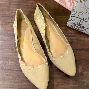 MIA Women's Beige Flats with Pearl Accents